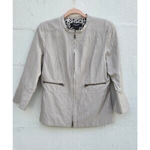 Peck and Peck Jacket Womens‎ 8 Beige Full Zip Blazer Minimalist Neutral Cotton